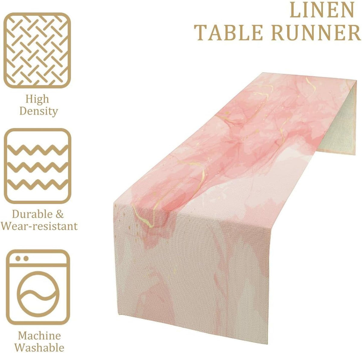 Marble Table Runner Pink Gold Texture Pattern Table Runner Table Cloth Decoration Dresser Garden Farmhouse Wedding Party Vacation Dinner Home 13x36 inches