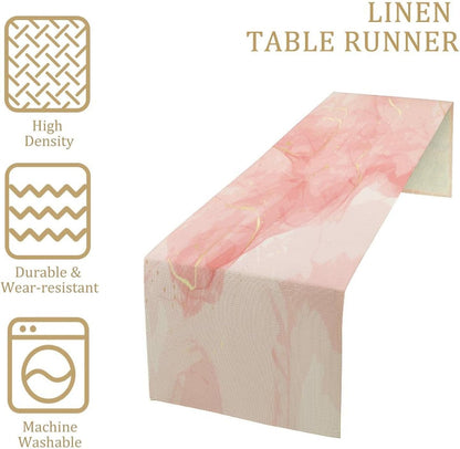 Marble Table Runner Pink Gold Texture Pattern Table Runner Table Cloth Decoration Dresser Garden Farmhouse Wedding Party Vacation Dinner Home 13x36 inches