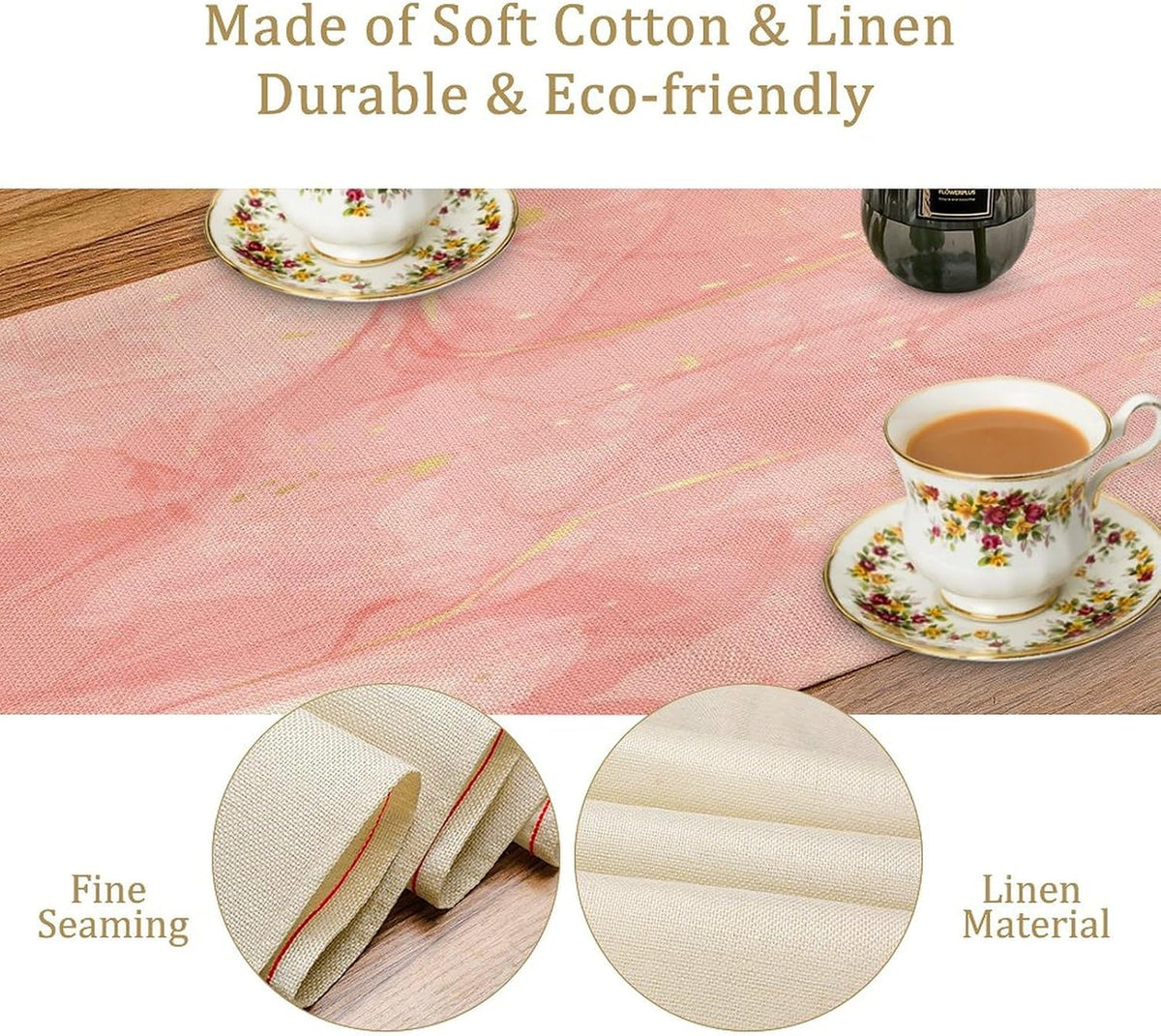 Marble Table Runner Pink Gold Texture Pattern Table Runner Table Cloth Decoration Dresser Garden Farmhouse Wedding Party Vacation Dinner Home 13x36 inches