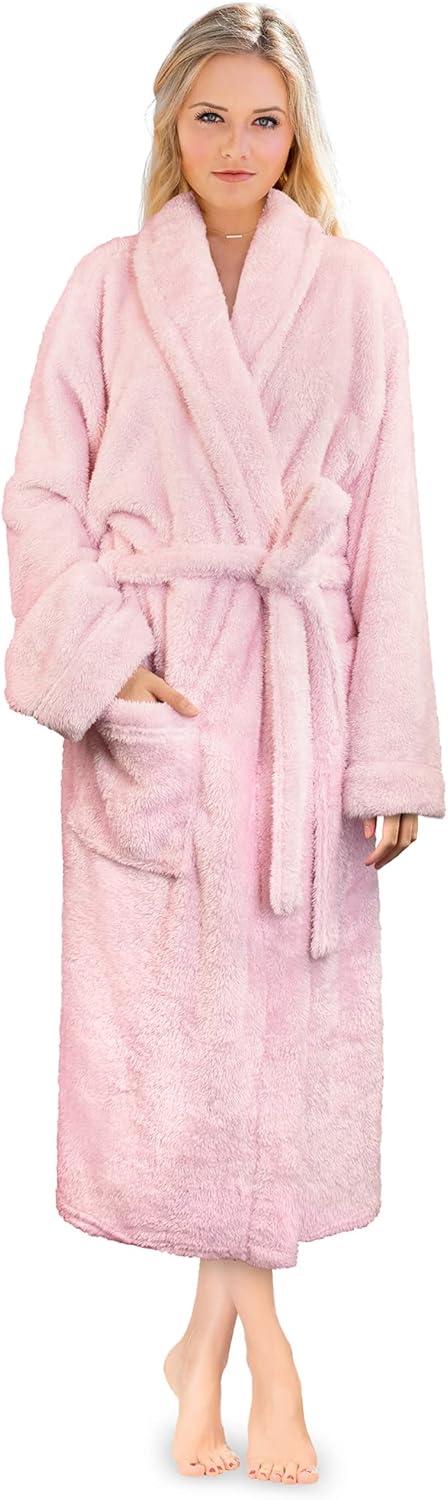 Premium Womens Plush Soft Robe, Fluffy Warm Fleece Sherpa Bathrobe