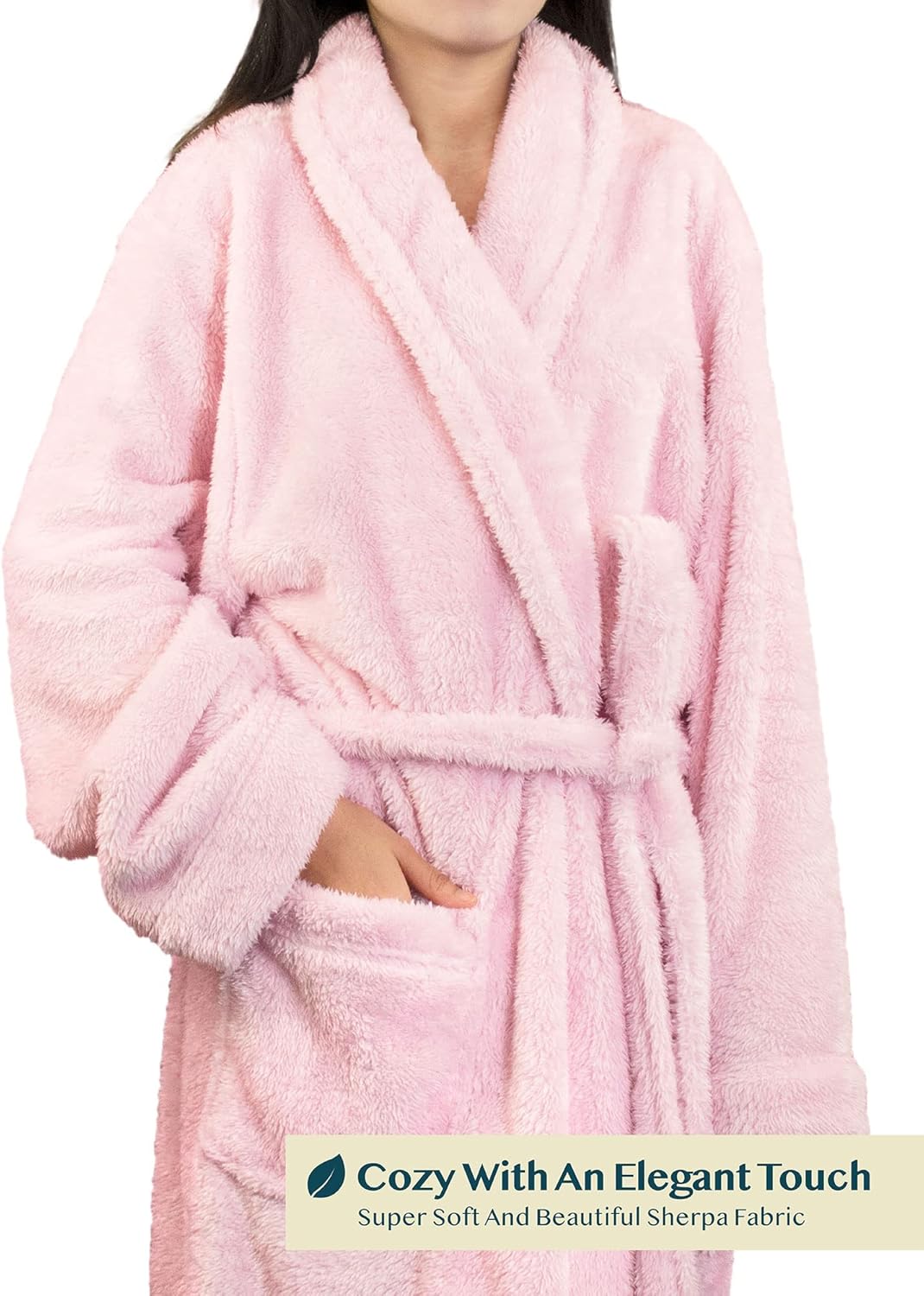 Premium Womens Plush Soft Robe, Fluffy Warm Fleece Sherpa Bathrobe