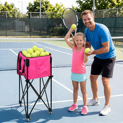 Tennis Ball Hopper,Foldable Lightweight Tennis Cart Holds 200/120 Balls with Wheels & Removable Bag,Easy to Use Without Installation for Tennis Training and Teaching