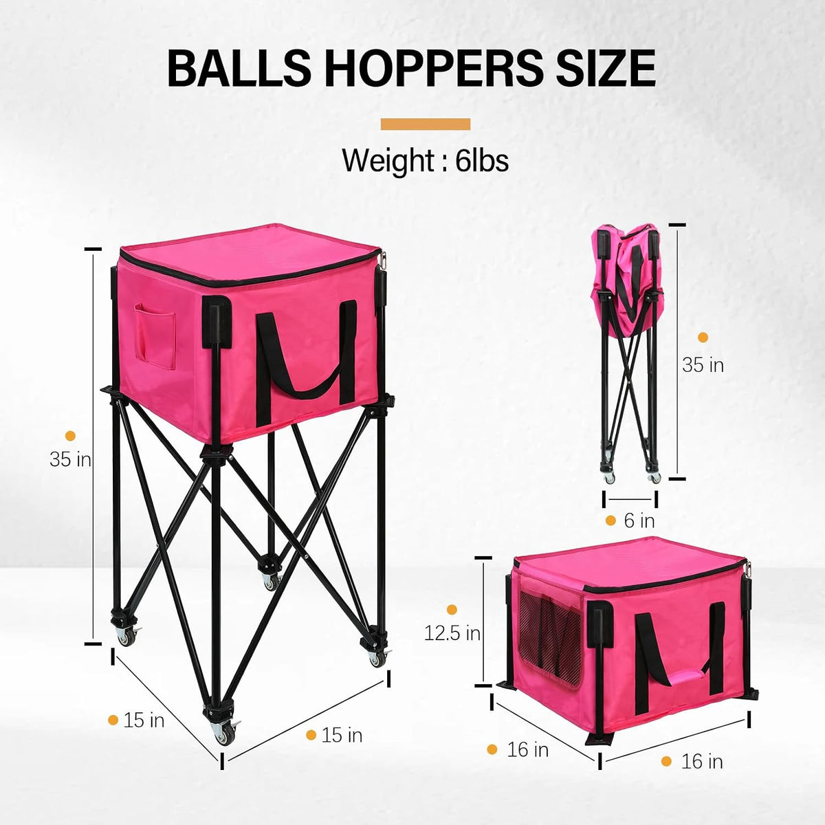 Tennis Ball Hopper,Foldable Lightweight Tennis Cart Holds 200/120 Balls with Wheels & Removable Bag,Easy to Use Without Installation for Tennis Training and Teaching