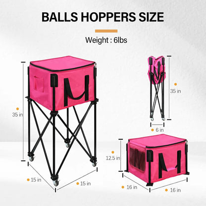 Tennis Ball Hopper,Foldable Lightweight Tennis Cart Holds 200/120 Balls with Wheels & Removable Bag,Easy to Use Without Installation for Tennis Training and Teaching
