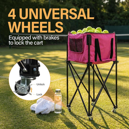 Tennis Ball Hopper,Foldable Lightweight Tennis Cart Holds 200/120 Balls with Wheels & Removable Bag,Easy to Use Without Installation for Tennis Training and Teaching