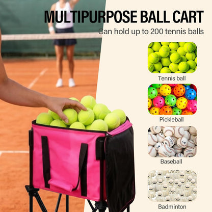 Tennis Ball Hopper,Foldable Lightweight Tennis Cart Holds 200/120 Balls with Wheels & Removable Bag,Easy to Use Without Installation for Tennis Training and Teaching