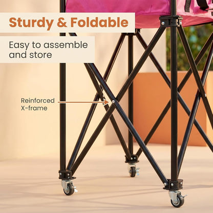 Tennis Ball Hopper,Foldable Lightweight Tennis Cart Holds 200/120 Balls with Wheels & Removable Bag,Easy to Use Without Installation for Tennis Training and Teaching