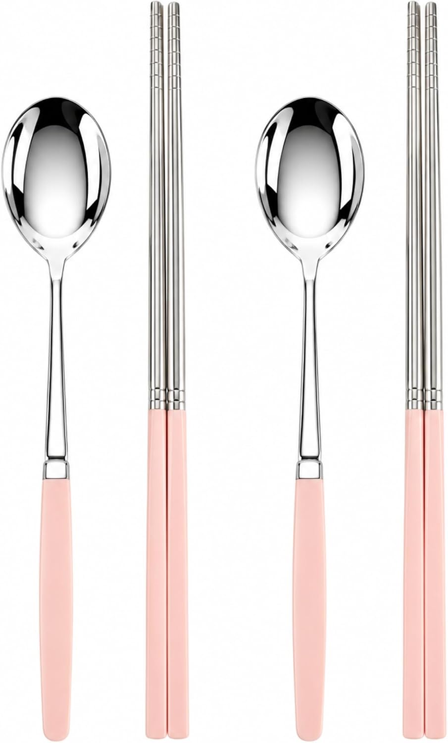 Modern Stainless Steel Spoon and Chopsticks Set of 2 – Lightweight, Dishwasher Safe, Reusable Premium Flatware for Daily Dining, Party, Event or Gift, Made in Korea (Soft Pink)