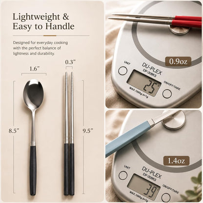 Modern Stainless Steel Spoon and Chopsticks Set of 2 – Lightweight, Dishwasher Safe, Reusable Premium Flatware for Daily Dining, Party, Event or Gift, Made in Korea (Soft Pink)