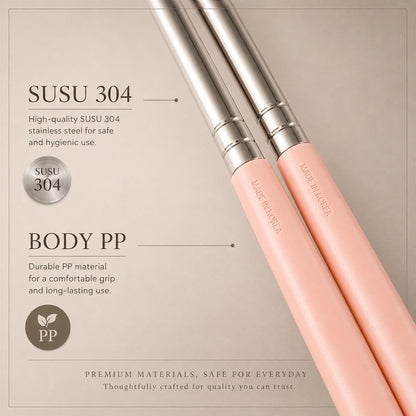 Modern Stainless Steel Spoon and Chopsticks Set of 2 – Lightweight, Dishwasher Safe, Reusable Premium Flatware for Daily Dining, Party, Event or Gift, Made in Korea (Soft Pink)
