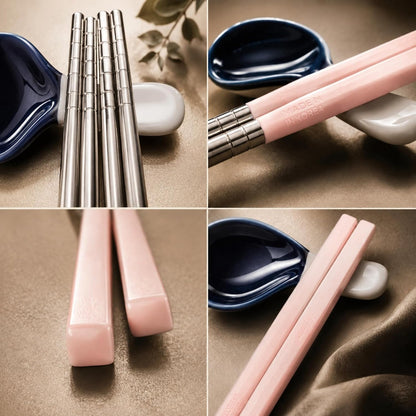 Modern Stainless Steel Spoon and Chopsticks Set of 2 – Lightweight, Dishwasher Safe, Reusable Premium Flatware for Daily Dining, Party, Event or Gift, Made in Korea (Soft Pink)