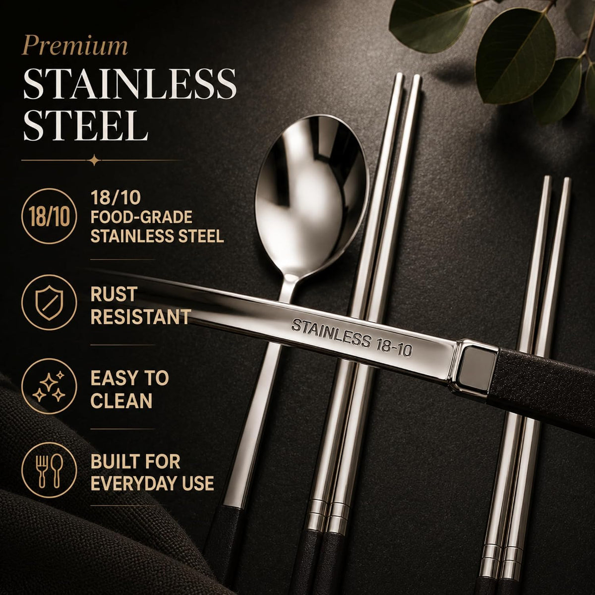 Modern Stainless Steel Spoon and Chopsticks Set of 2 – Lightweight, Dishwasher Safe, Reusable Premium Flatware for Daily Dining, Party, Event or Gift, Made in Korea (Soft Pink)