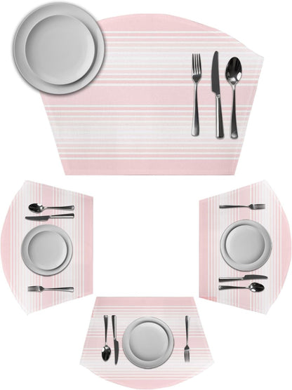 Pink Striped Wedge Shaped Placemats Set of 2, Cotton Linen Fan Place Mats, Pink Ombre Farmhouse Stripes Washable Table Mats for Holiday Wedding Party Dinning Coffee Tables 11.8"x17.5"