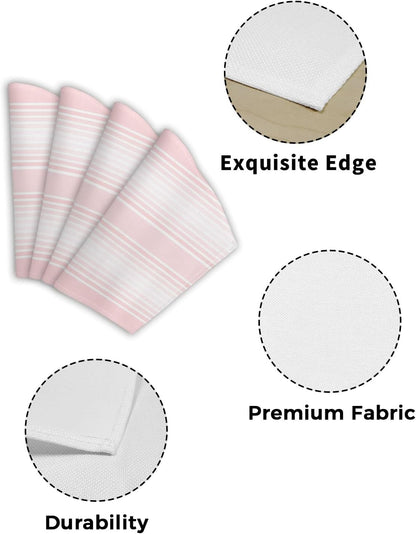 Pink Striped Wedge Shaped Placemats Set of 2, Cotton Linen Fan Place Mats, Pink Ombre Farmhouse Stripes Washable Table Mats for Holiday Wedding Party Dinning Coffee Tables 11.8"x17.5"
