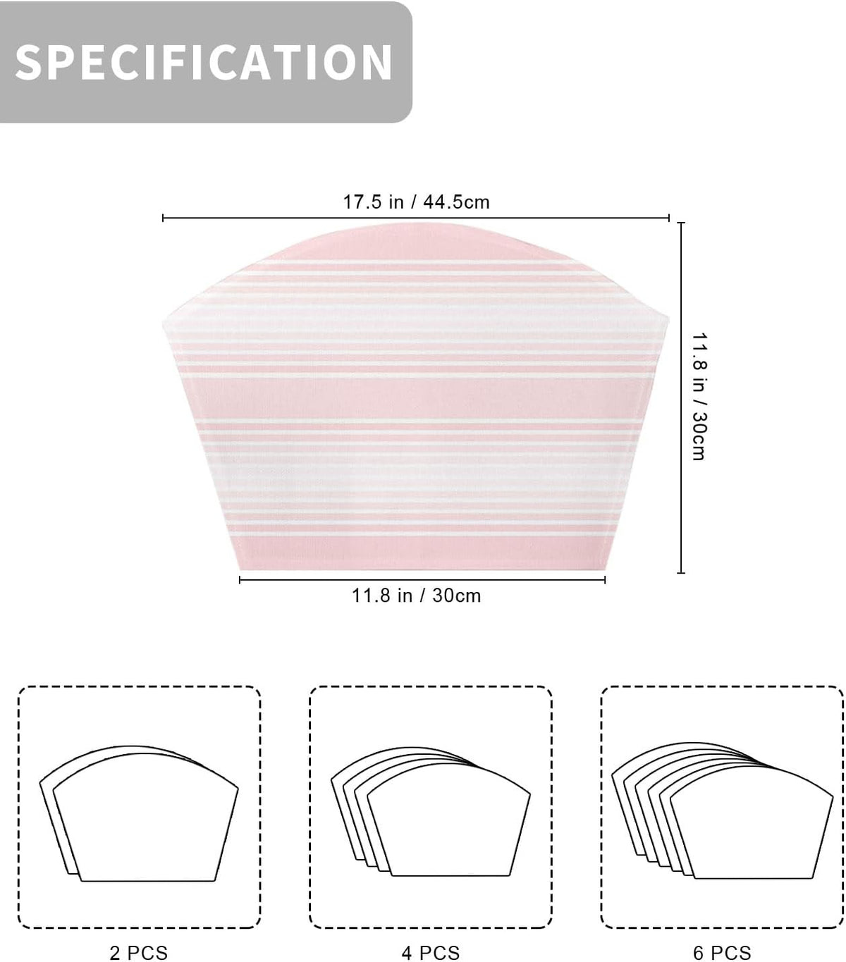 Pink Striped Wedge Shaped Placemats Set of 2, Cotton Linen Fan Place Mats, Pink Ombre Farmhouse Stripes Washable Table Mats for Holiday Wedding Party Dinning Coffee Tables 11.8"x17.5"