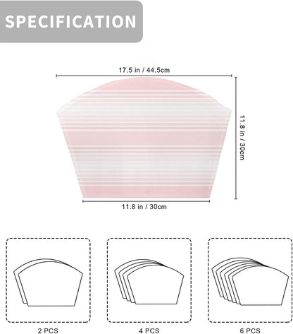 Pink Striped Wedge Shaped Placemats Set of 2, Cotton Linen Fan Place Mats, Pink Ombre Farmhouse Stripes Washable Table Mats for Holiday Wedding Party Dinning Coffee Tables 11.8"x17.5"