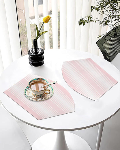 Pink Striped Wedge Shaped Placemats Set of 2, Cotton Linen Fan Place Mats, Pink Ombre Farmhouse Stripes Washable Table Mats for Holiday Wedding Party Dinning Coffee Tables 11.8"x17.5"
