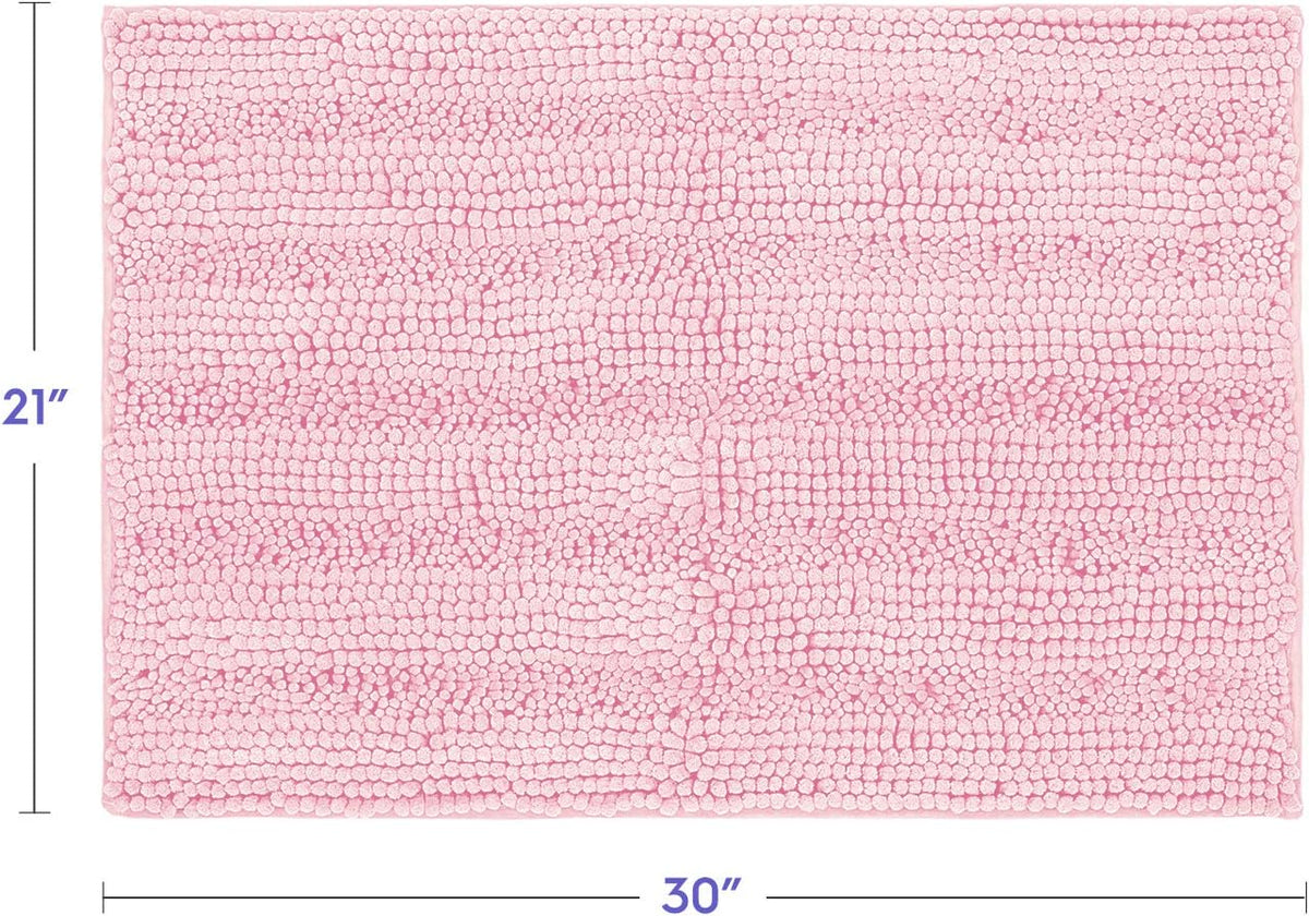 Striped Chenille Bathroom Rugs and Mats Sets, Ultra Soft Chenille Microfiber, Absorbent Non-Slip Machine Washable Bath Rugs, Bath Mat for Bathroom, Shower Mat & Tub, 21"x30", Light Pink