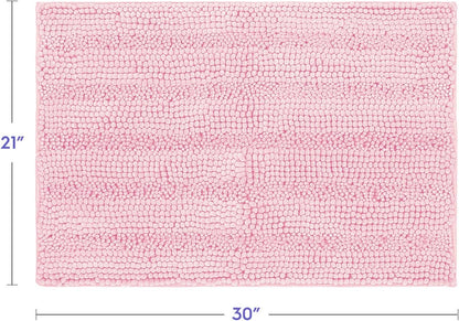 Striped Chenille Bathroom Rugs and Mats Sets, Ultra Soft Chenille Microfiber, Absorbent Non-Slip Machine Washable Bath Rugs, Bath Mat for Bathroom, Shower Mat & Tub, 21"x30", Light Pink