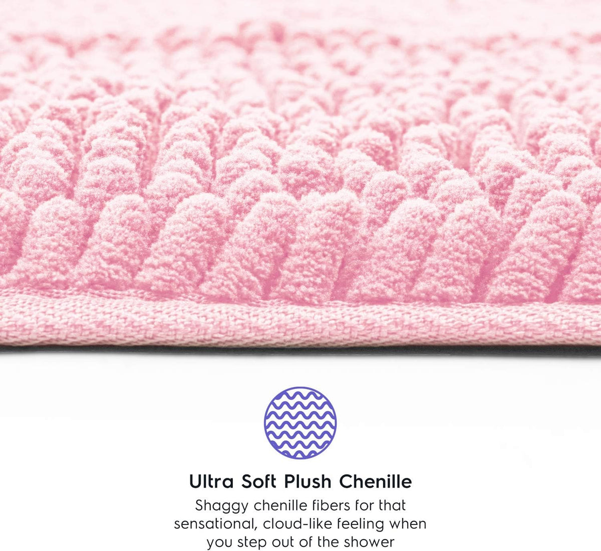 Striped Chenille Bathroom Rugs and Mats Sets, Ultra Soft Chenille Microfiber, Absorbent Non-Slip Machine Washable Bath Rugs, Bath Mat for Bathroom, Shower Mat & Tub, 21"x30", Light Pink