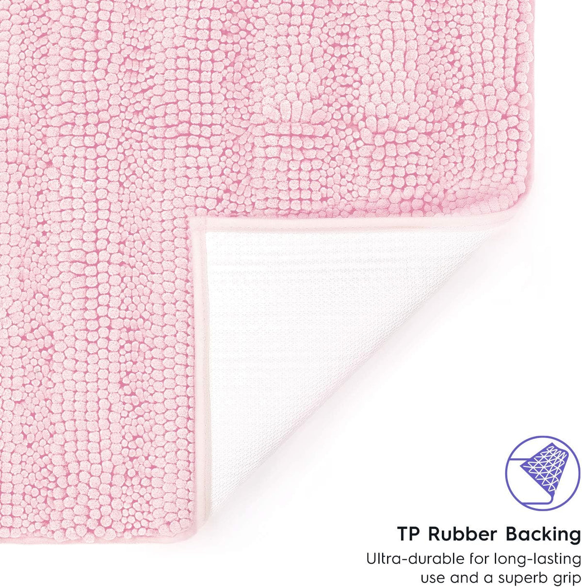 Striped Chenille Bathroom Rugs and Mats Sets, Ultra Soft Chenille Microfiber, Absorbent Non-Slip Machine Washable Bath Rugs, Bath Mat for Bathroom, Shower Mat & Tub, 21"x30", Light Pink
