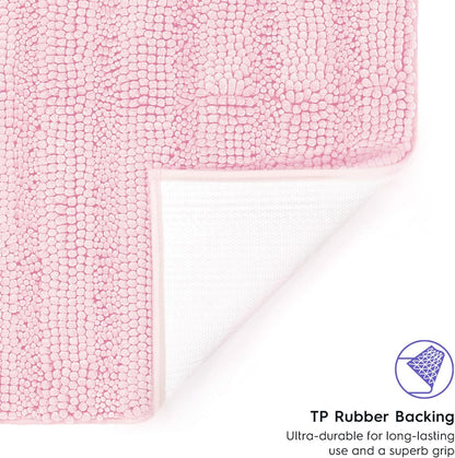 Striped Chenille Bathroom Rugs and Mats Sets, Ultra Soft Chenille Microfiber, Absorbent Non-Slip Machine Washable Bath Rugs, Bath Mat for Bathroom, Shower Mat & Tub, 21"x30", Light Pink