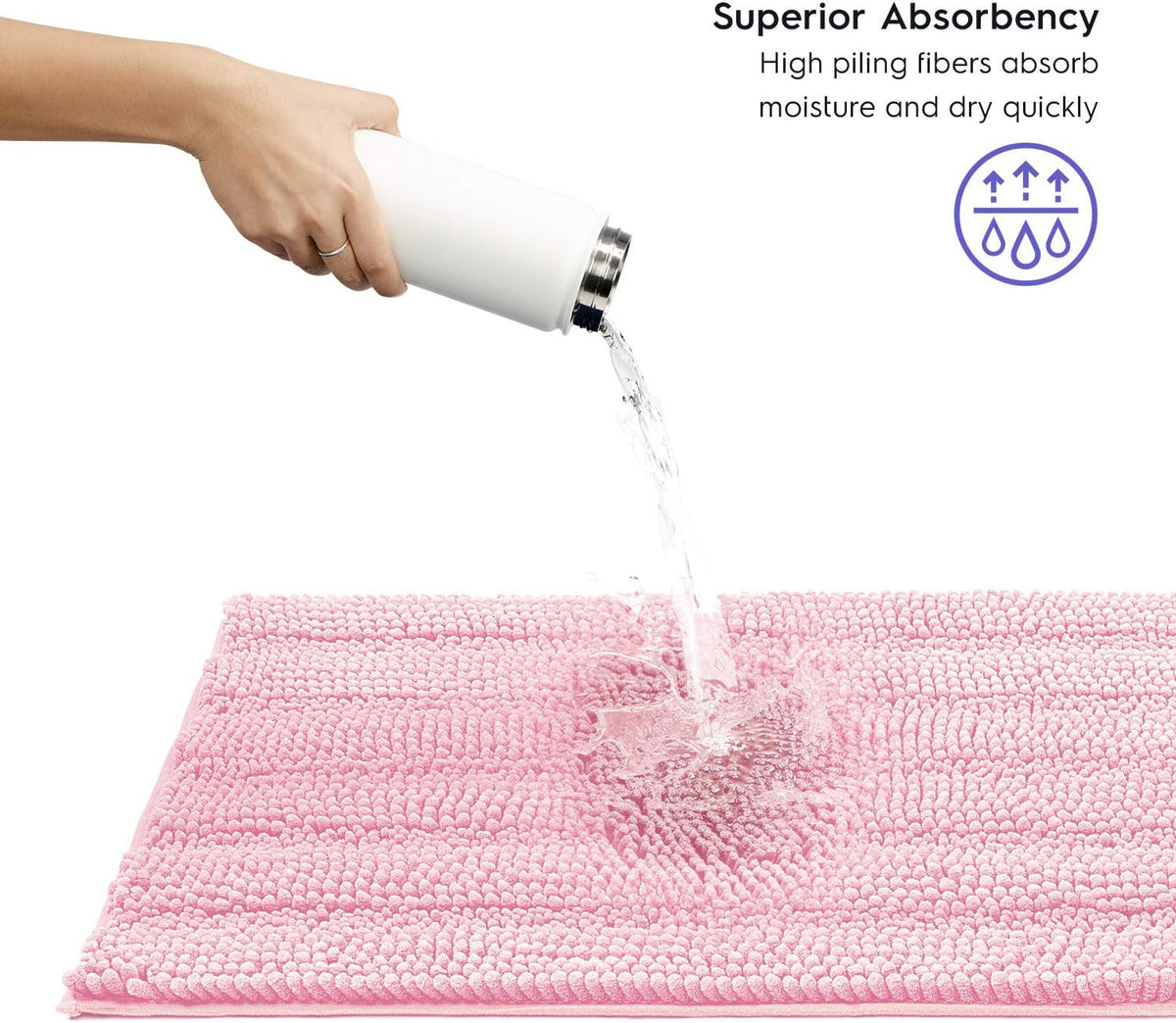 Striped Chenille Bathroom Rugs and Mats Sets, Ultra Soft Chenille Microfiber, Absorbent Non-Slip Machine Washable Bath Rugs, Bath Mat for Bathroom, Shower Mat & Tub, 21"x30", Light Pink