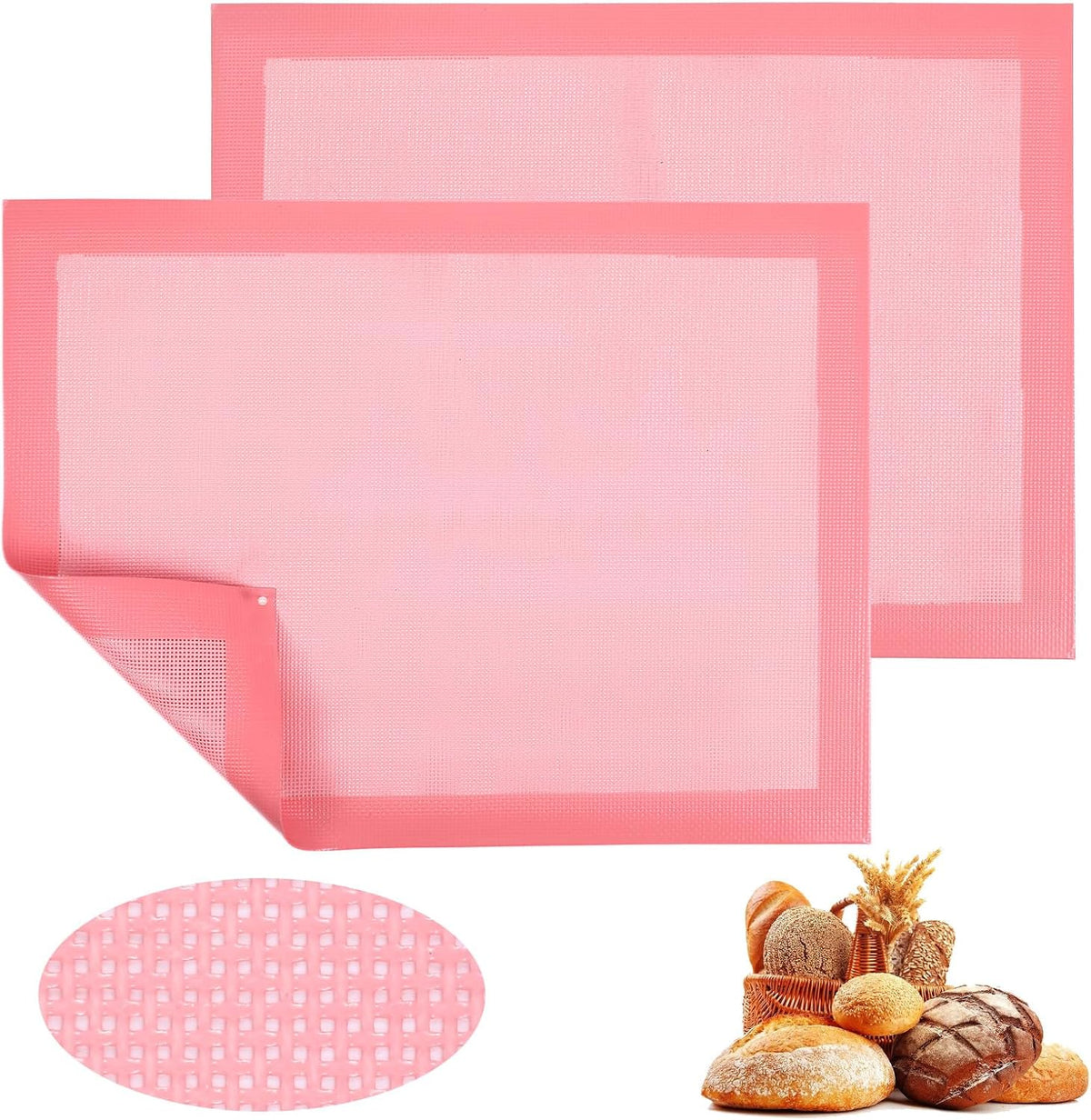 2 Pcs Reusable Baking Sheet Liners, Perforated Silicone Half Sheet Silicone Baking Mats 11.75" x 15.75" Non Stick Mesh Oven Liners for Eclairs Bread Pizza Cookies, Pink