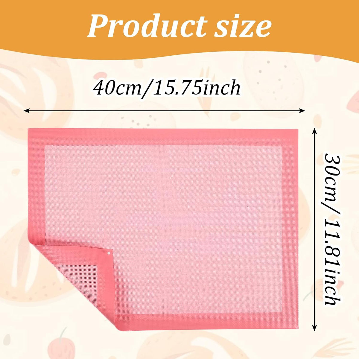 2 Pcs Reusable Baking Sheet Liners, Perforated Silicone Half Sheet Silicone Baking Mats 11.75" x 15.75" Non Stick Mesh Oven Liners for Eclairs Bread Pizza Cookies, Pink