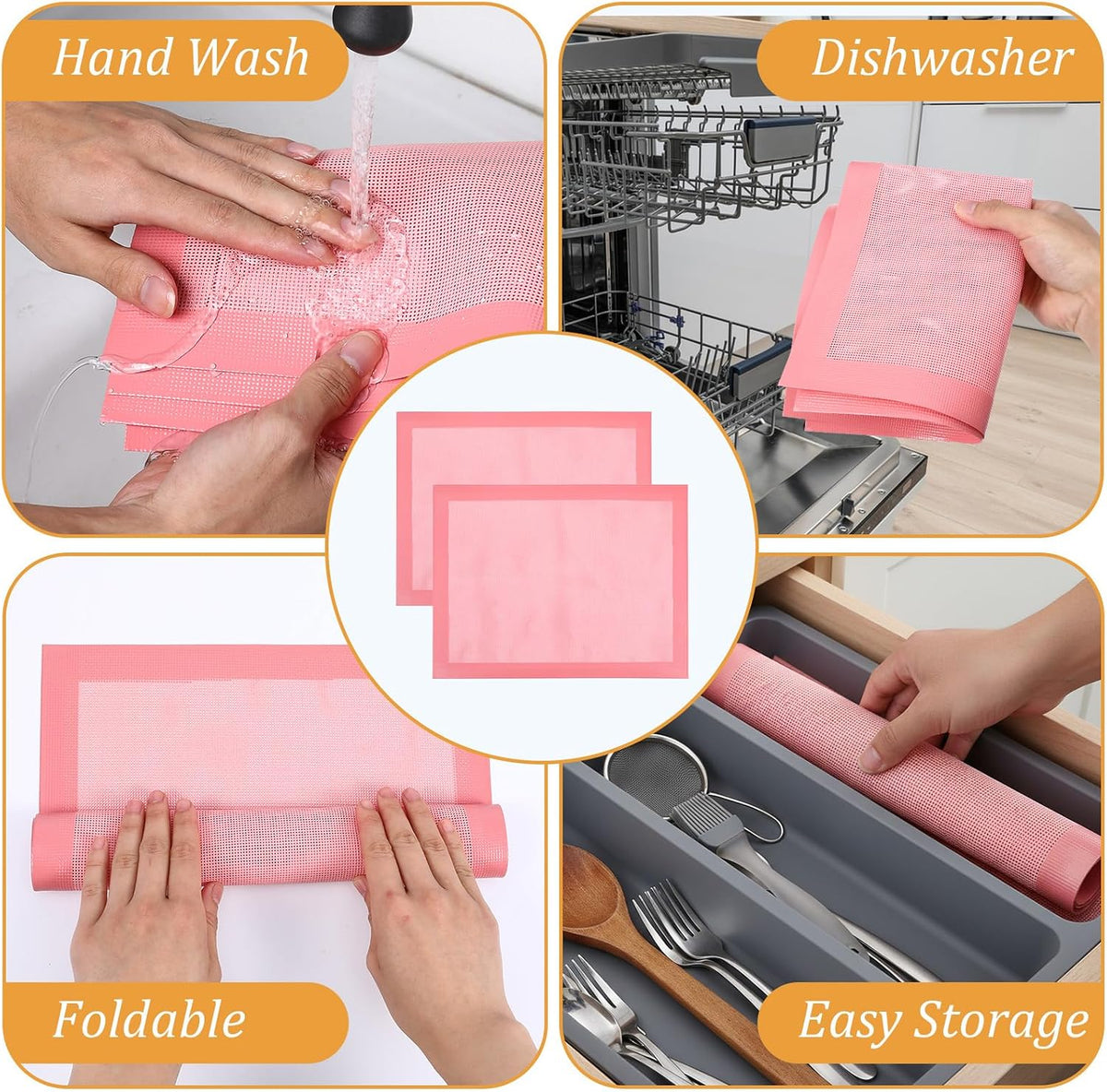 2 Pcs Reusable Baking Sheet Liners, Perforated Silicone Half Sheet Silicone Baking Mats 11.75" x 15.75" Non Stick Mesh Oven Liners for Eclairs Bread Pizza Cookies, Pink