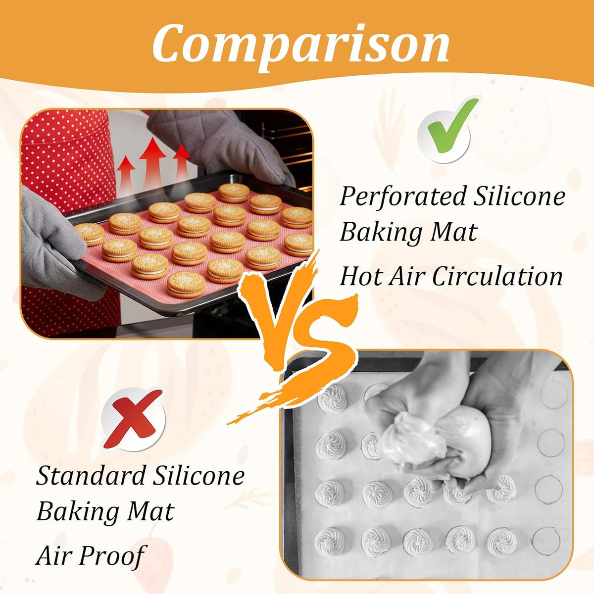 2 Pcs Reusable Baking Sheet Liners, Perforated Silicone Half Sheet Silicone Baking Mats 11.75" x 15.75" Non Stick Mesh Oven Liners for Eclairs Bread Pizza Cookies, Pink