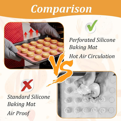 2 Pcs Reusable Baking Sheet Liners, Perforated Silicone Half Sheet Silicone Baking Mats 11.75" x 15.75" Non Stick Mesh Oven Liners for Eclairs Bread Pizza Cookies, Pink