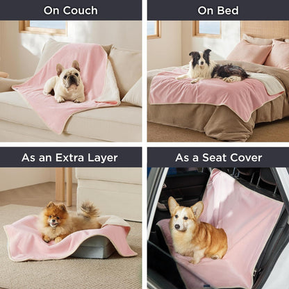 Waterproof Dog Blanket, Urine Resistant Pet Blanket for Sofa Bed, Double Sided Waterproof Blanket for Small and Medium Dogs, Cat Blanket, Washable Fleece Blanket (Pink) (31x47in)