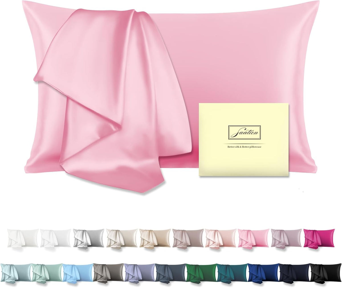Mulberry Silk Pillowcase for Hair and Skin Standard Size 20"X 26" Pillow Case with Hidden Zipper Soft Breathable Smooth Cooling Silk Pillow Covers for Sleeping (Pink,Standard,1Pcs)