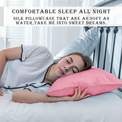 Mulberry Silk Pillowcase for Hair and Skin Standard Size 20"X 26" Pillow Case with Hidden Zipper Soft Breathable Smooth Cooling Silk Pillow Covers for Sleeping (Pink,Standard,1Pcs)