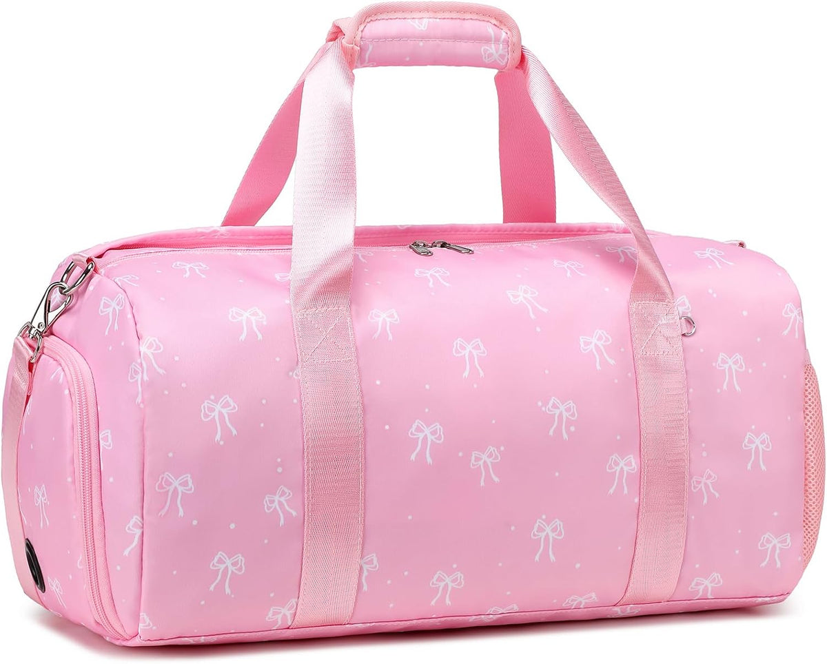 Pink Bow Travel Bag with Wet & Shoe Compartments for Teen Girls
