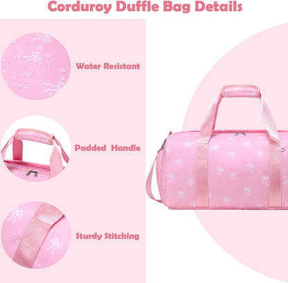 Pink Bow Travel Bag with Wet & Shoe Compartments for Teen Girls