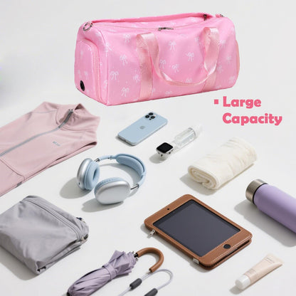 Pink Bow Travel Bag with Wet & Shoe Compartments for Teen Girls