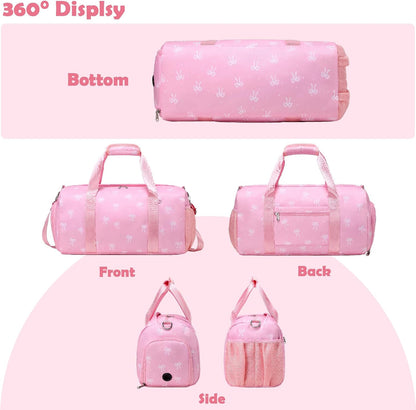 Pink Bow Travel Bag with Wet & Shoe Compartments for Teen Girls