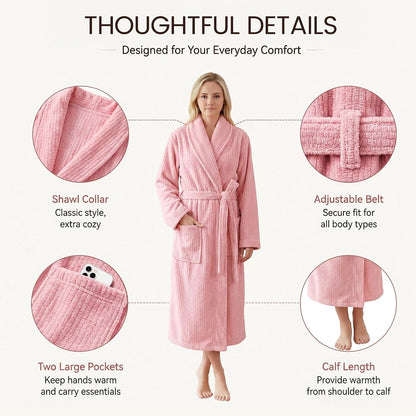 Women's Shawl Collar Bathrobe, Soft Long Towel Robes for Women - Super Absorbent Quick Dry yet Warm