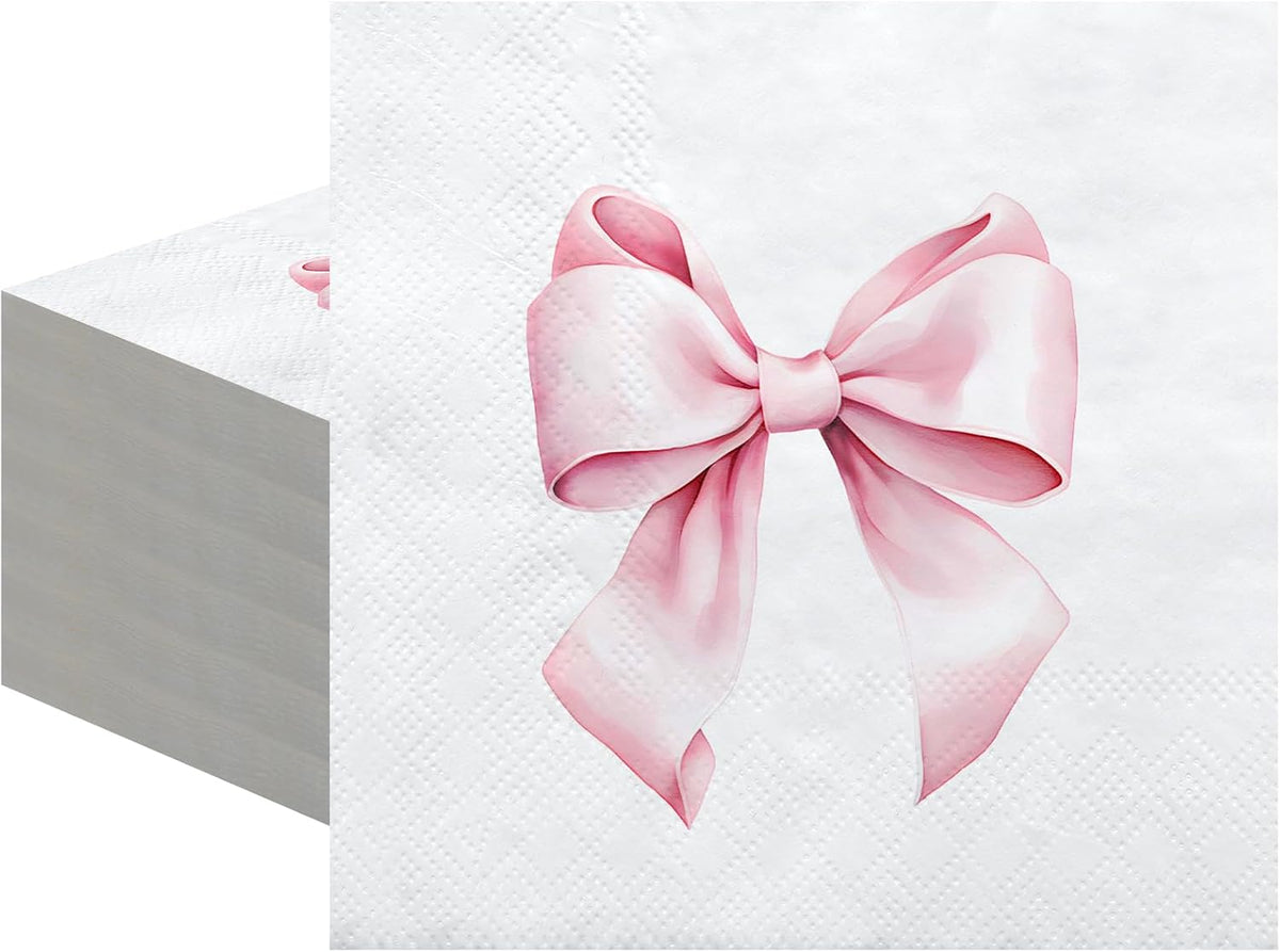 100 Pcs Bow Napkins 2 Ply 5 x 5 Inches,Pink