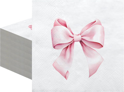 100 Pcs Bow Napkins 2 Ply 5 x 5 Inches,Pink