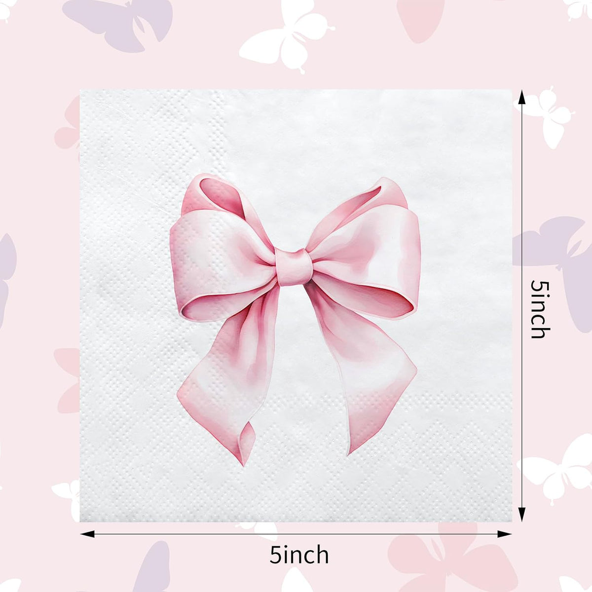 100 Pcs Bow Napkins 2 Ply 5 x 5 Inches,Pink