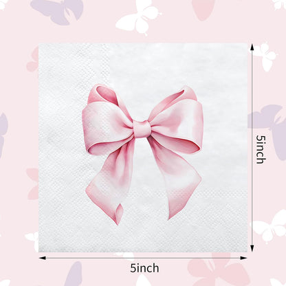 100 Pcs Bow Napkins 2 Ply 5 x 5 Inches,Pink
