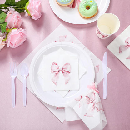 100 Pcs Bow Napkins 2 Ply 5 x 5 Inches,Pink