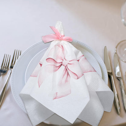 100 Pcs Bow Napkins 2 Ply 5 x 5 Inches,Pink