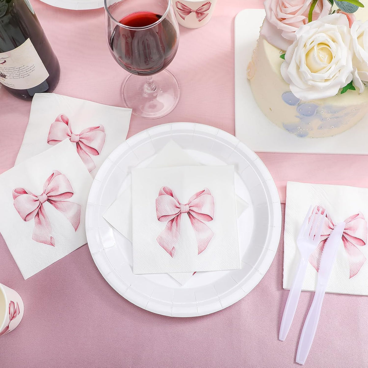 100 Pcs Bow Napkins 2 Ply 5 x 5 Inches,Pink