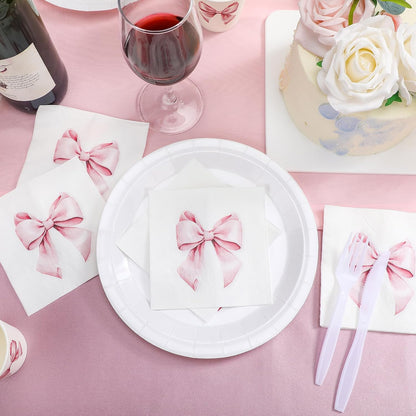100 Pcs Bow Napkins 2 Ply 5 x 5 Inches,Pink