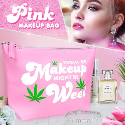 Vegan Leather Might Be Makeup Bag Cute Pink Girly Girl Christmas Gift for Women Mom Best Friend Birthday Sister Things Y2K 2000s McBling Stuff Small Cosmetic Pouch Toiletry Make Up Purse Accessories