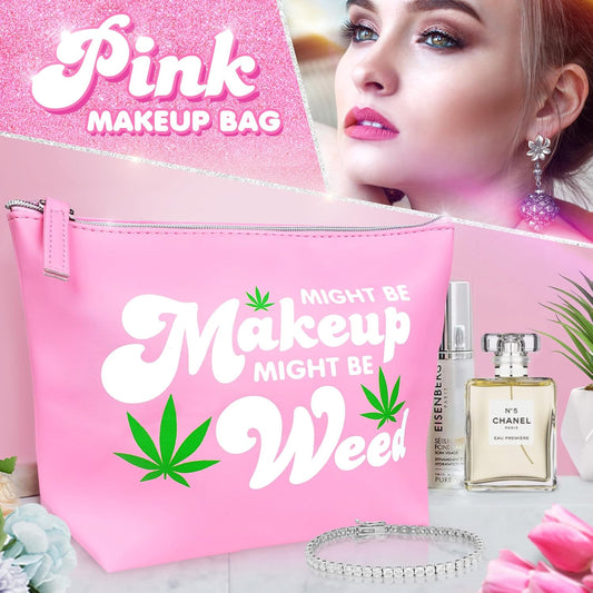 Vegan Leather Might Be Makeup Bag Cute Pink Girly Girl Christmas Gift for Women Mom Best Friend Birthday Sister Things Y2K 2000s McBling Stuff Small Cosmetic Pouch Toiletry Make Up Purse Accessories